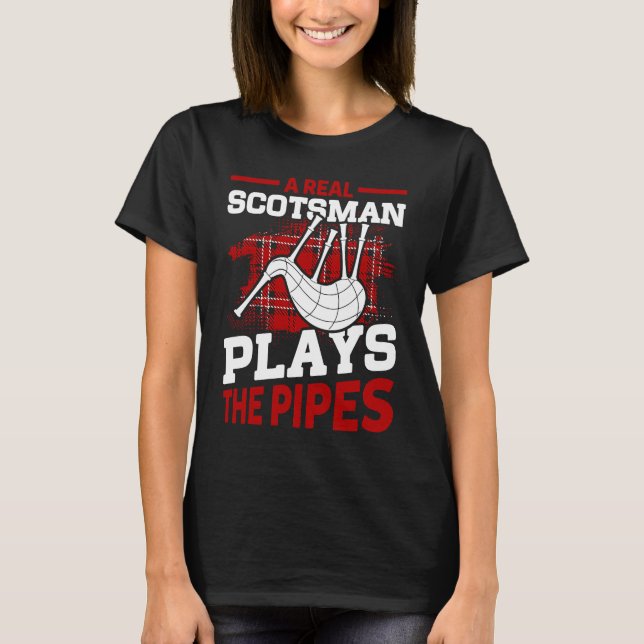 Ein echter Schotte spielt die Pipes-schottischen B T-Shirt (Vorderseite)