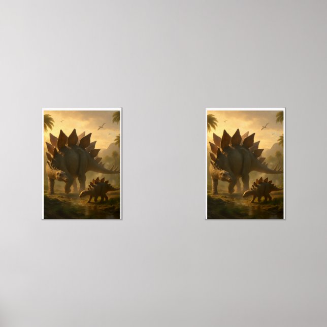Ein edler, erwachsener Stegosaurus, der seine jung Bilderwand Sets (Vorderseite)