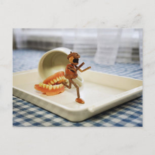 Ein Eichelf rennt von einem Set falscher Zähne ab Postkarte