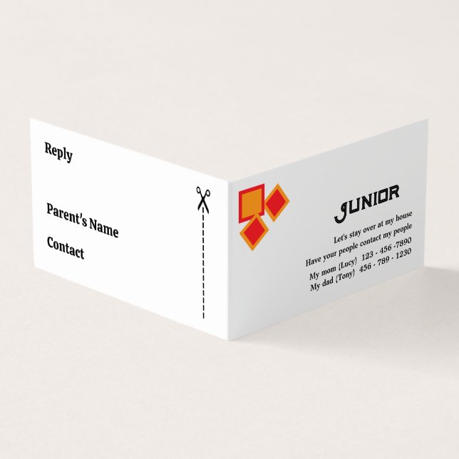 Ein einfaches bleibe über Kinder Visitenkarten (Vorderseite)