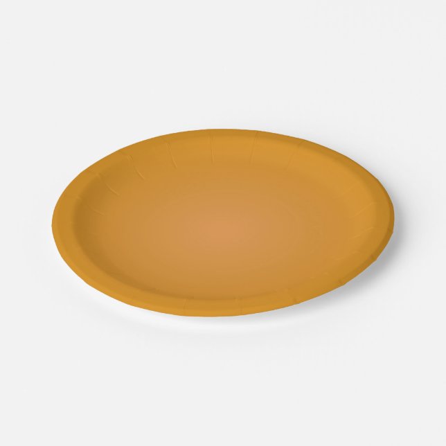 Ein einfaches, rundes, braun-oranges Papiertablett Pappteller (Schrägansicht)