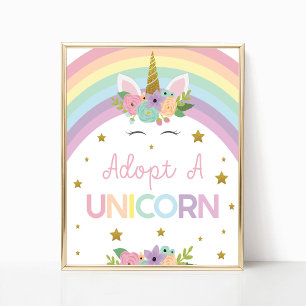 Ein Einhorn-Rainbows-Geburtstagsparty-Zeichen adop Poster