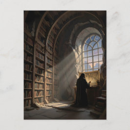 Ein einsamer Gelehrter in der Bibliothek für Büche Postkarte