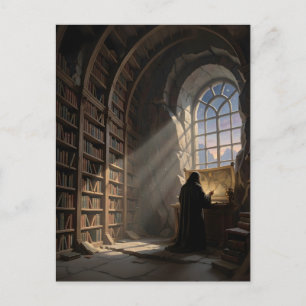 Ein einsamer Gelehrter in der Bibliothek für Büche Postkarte