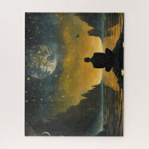 Ein einsamer Mann in einer surrealen Landschaft