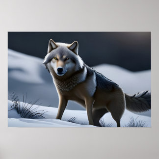 Ein einsamer Wolf auf der Jagd Poster