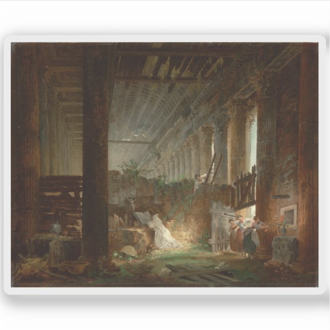 Ein Einsiedler in den Ruinen eines römischen Tempe Aufkleber (Vorderseite)