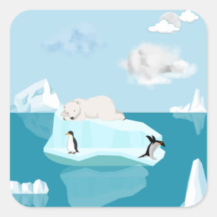 Ein Eisbär, der mit Pinguinen auf einem Aufkleber