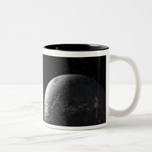 Ein eiskalter, felsiger Planet, der einen dunklen  Zweifarbige Tasse (Rechts)