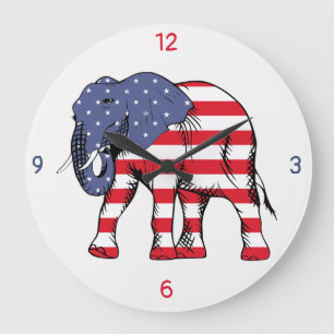 Ein Elefant in der Farbe der amerikanischen Flagge Große Wanduhr