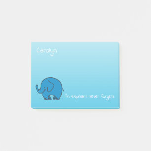 Ein Elefant vergisst nie, auf blau, personalisiert Post-it Klebezettel