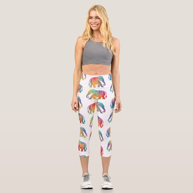 Ein Elefantendesign im Retrostil Capri Leggings (Vorderseite)