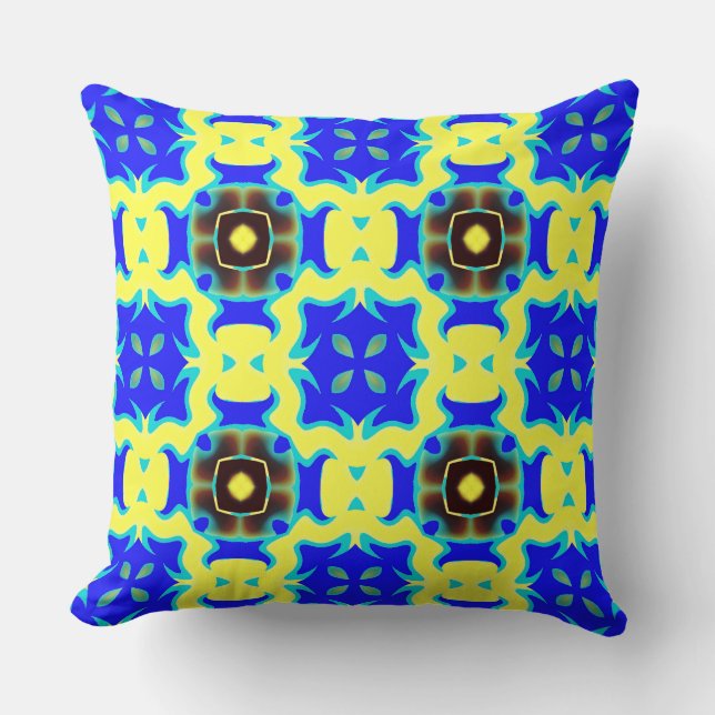 Ein elegantes geometrisches, vielfarbiges Stoffdes Kissen (Vorderseite)