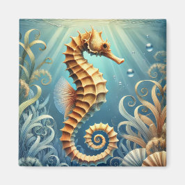 Ein elegantes Seepferd, das unter Wasser schwimmt Magnet