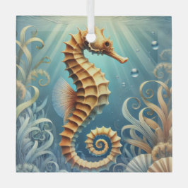 Ein elegantes Seepferd, das unter Wasser schwimmt Ornament Aus Glas