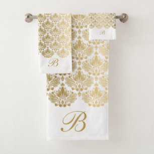 Ein elegantes, weißes, blumenfaseriges Muster Badhandtuch Set