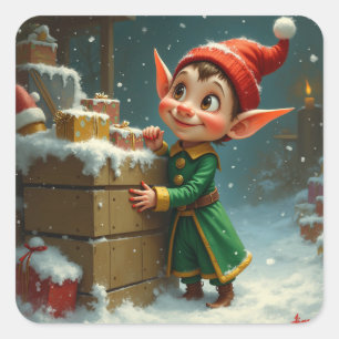 Ein Elf mit rotem Fingernagellack Quadratischer Aufkleber