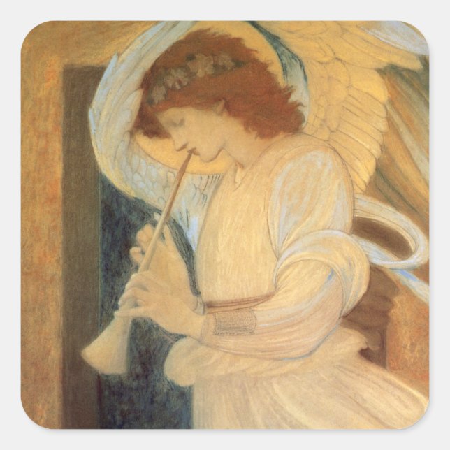 Ein Engel, der Flageolet von Burne Jones spielt Quadratischer Aufkleber (Vorderseite)