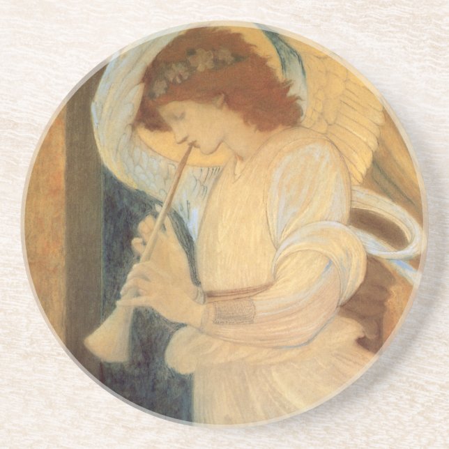 Ein Engel, der Flageolet von Burne Jones spielt Sandstein Untersetzer (Vorne)