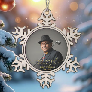 Ein Engel im Himmel Foto zur Erinnerung an Gold Schneeflocken Zinn-Ornament