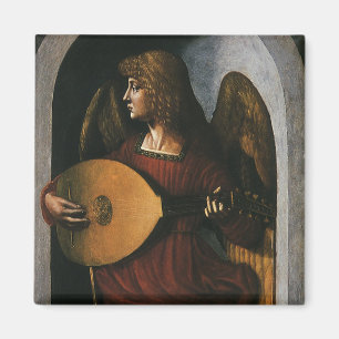 Ein Engel in Rot mit Lute von Leonardo da Vinci Magnet