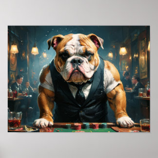 Ein englischer Bulldog als Croupier in einem Casin Poster