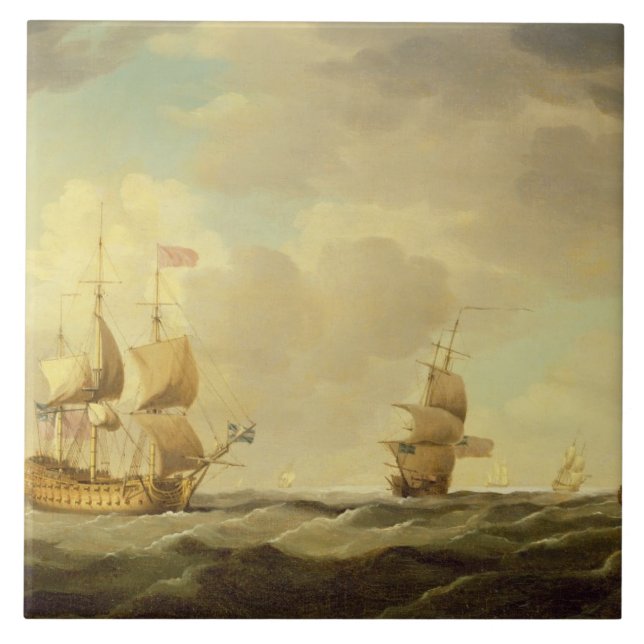 Ein englisches Flaggschiff unter einfachem Segel Fliese (Vorderseite)