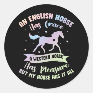 Ein englisches Pferd hat einen Western gegraben -  Runder Aufkleber