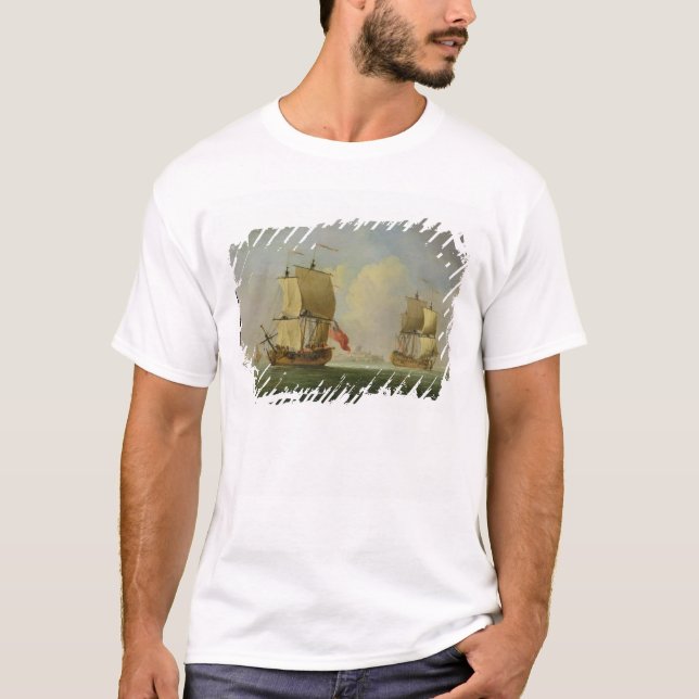 Ein englisches Sloop und eine Fregatte in einer T-Shirt (Vorderseite)