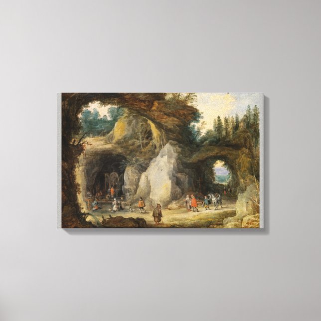 Ein Erbe vor einer Grotte von Jan Brueghel von der Leinwanddruck (Vorderseite)