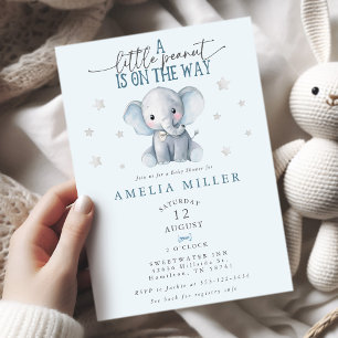 Ein Erdnuss auf dem Weg Elefant Blau Babyparty Einladung