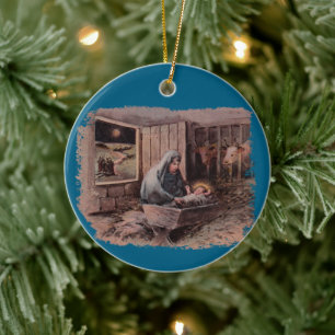 Ein Erlöser wird geboren Vintage-Weihnachtsornamen Keramik Ornament