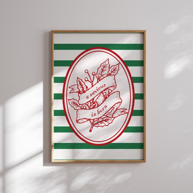 Ein Erretter ist Geborene Red Holly Banner Weihnac Poster (Von Creator hochgeladen)