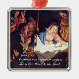 Ein Erretter wurde Geboren Luke 2, Weihnachtskripp Silbernes Ornament