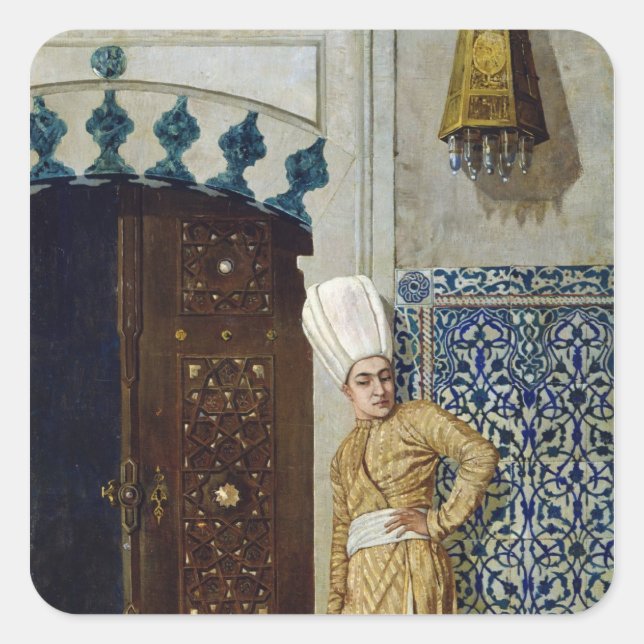 Ein Eunuch vor der Tür des Harems Quadratischer Aufkleber (Vorderseite)