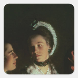 Ein Experiment an einem Vogel in der Luftpumpe, 17 Quadratischer Aufkleber