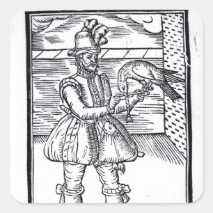 Ein Falconer mit seinem Goshawk Quadratischer Aufkleber