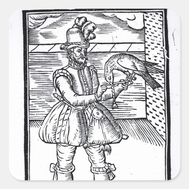 Ein Falconer mit seinem Goshawk Quadratischer Aufkleber (Vorderseite)