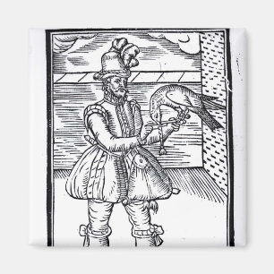 Ein Falkner mit seinem Hühnerhabicht Magnet