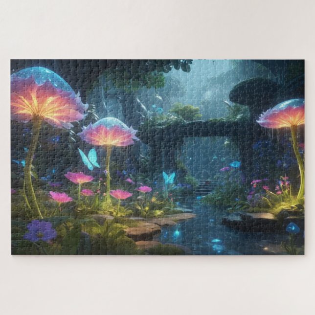 Ein Fantasiegarten mit biolumineszierenden Blume Puzzle (Horizontal)