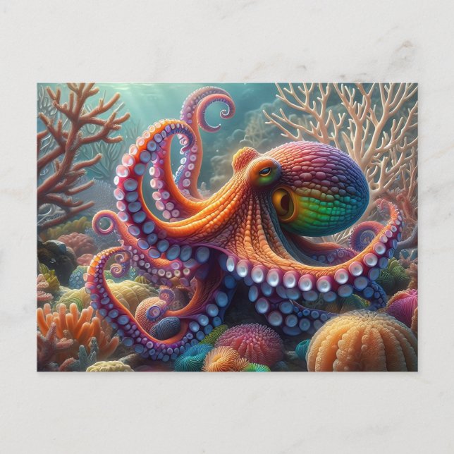 Ein farbenfroher Oktopus Postkarte (Vorderseite)