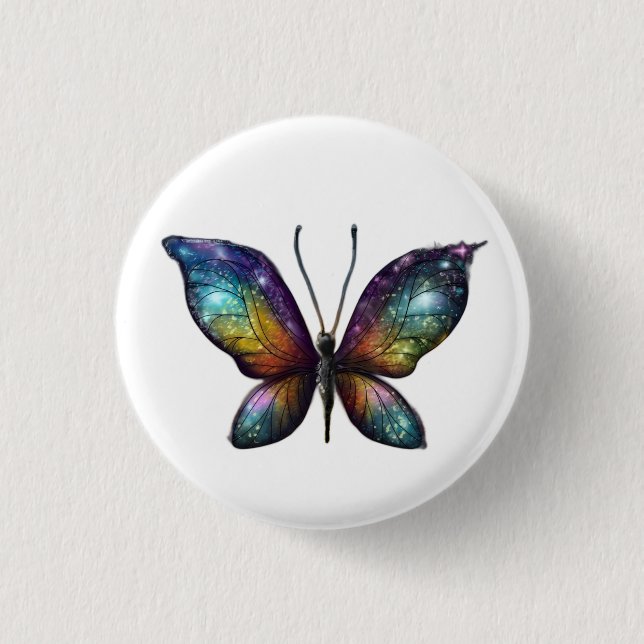 Ein farbenfroher Schmetterling mit galaxieähnliche Button (Vorderseite)