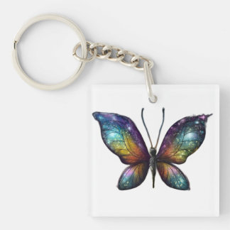 Ein farbenfroher Schmetterling mit galaxieähnliche Schlüsselanhänger