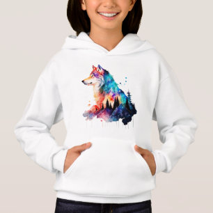Ein farbenfroher Wolfskopf mitten im Wald Hoodie