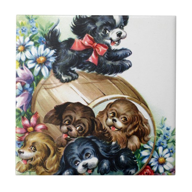 Ein Fass voller Welpen Fliese (Vorderseite)