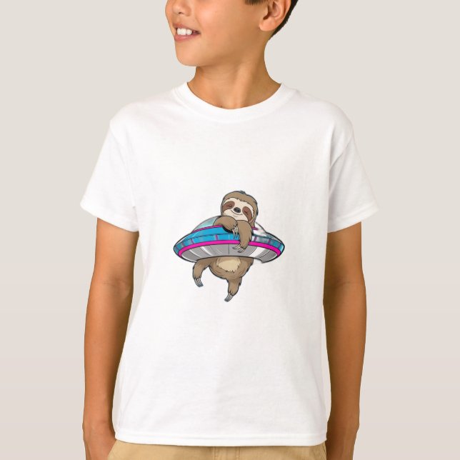 Ein Faultier, das an einem UFO hängt. T-Shirt (Vorderseite)