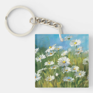 Ein Feld der weißen Gänseblümchen Schlüsselanhänger