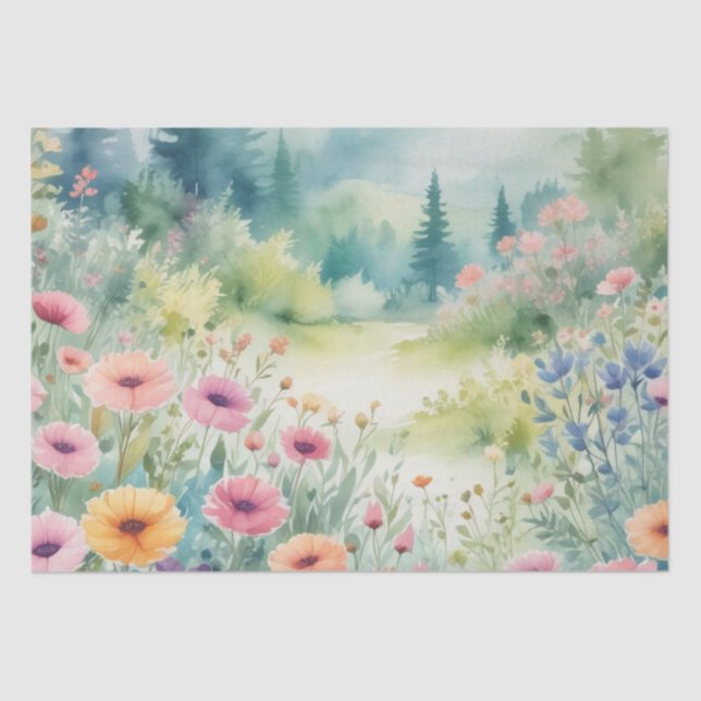 : Ein Feld frei lebender Blume in Aquarellfarbende Seidenpapier (Vorderseite)