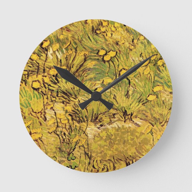 Ein Feld gelber Blumen von Vincent van Gogh Runde Wanduhr (Vorderseite)