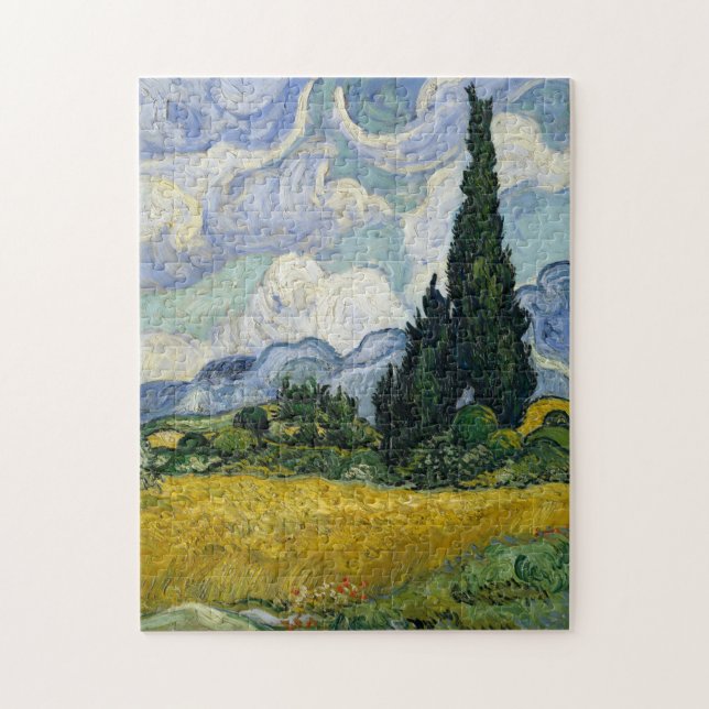 Ein Feld mit Zypressen Van Gogh Puzzle (Vertikal)